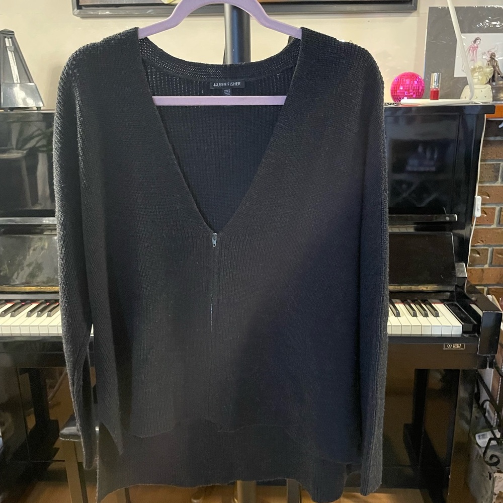 Eileen Fisher Black Zip-Up Sweater